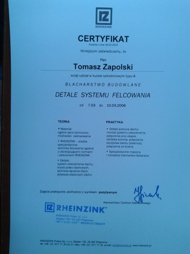 Certyfikat Rheizink